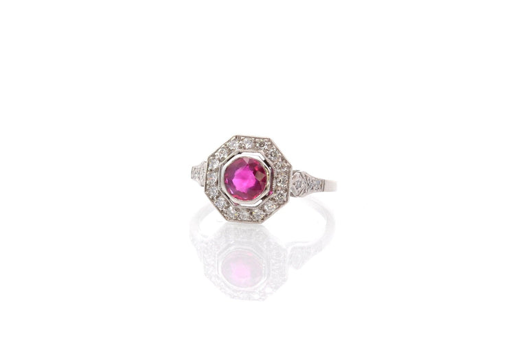 Bague 55 Bague Art déco en platine avec rubis et diamants 58 Facettes 25722