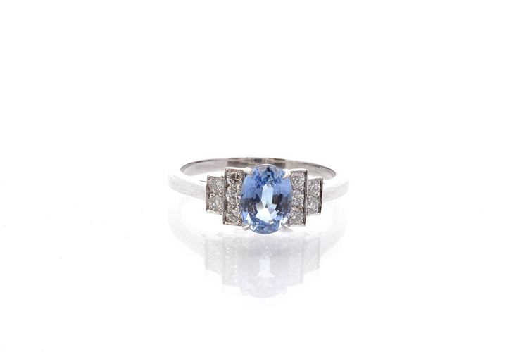 Bague 53 Bague vintage en platine avec saphir ovale et diamants 58 Facettes 25778