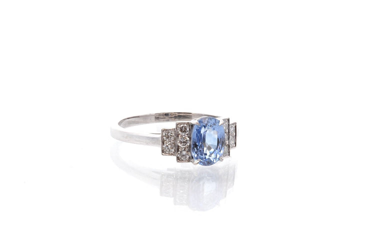 Bague 53 Bague vintage en platine avec saphir ovale et diamants 58 Facettes 25778