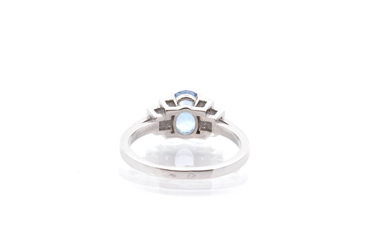 Bague 53 Bague vintage en platine avec saphir ovale et diamants 58 Facettes 25778
