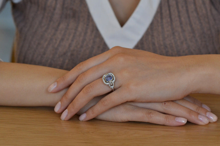 Bague 53 Bague vintage en platine avec saphir de Ceylan et diamants 58 Facettes 25831-27264