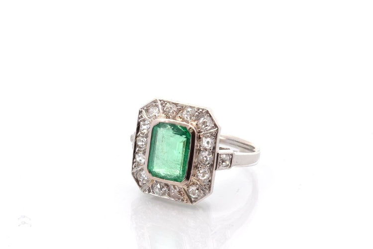 Bague 51 Bague Art déco en platine avec émeraude 2,22 ct et diamants 58 Facettes 25906-27032a