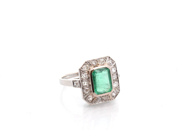 Bague 51 Bague Art déco en platine avec émeraude 2,22 ct et diamants 58 Facettes 25906-27032a