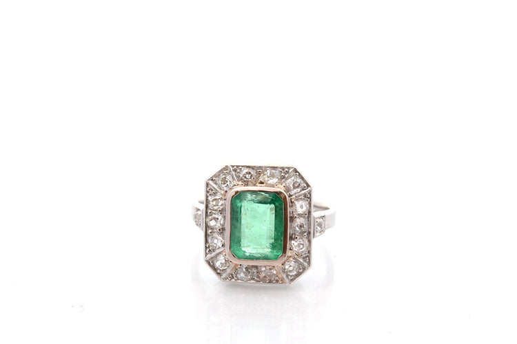 Bague 51 Bague Art déco en platine avec émeraude 2,22 ct et diamants 58 Facettes 25906-27032a