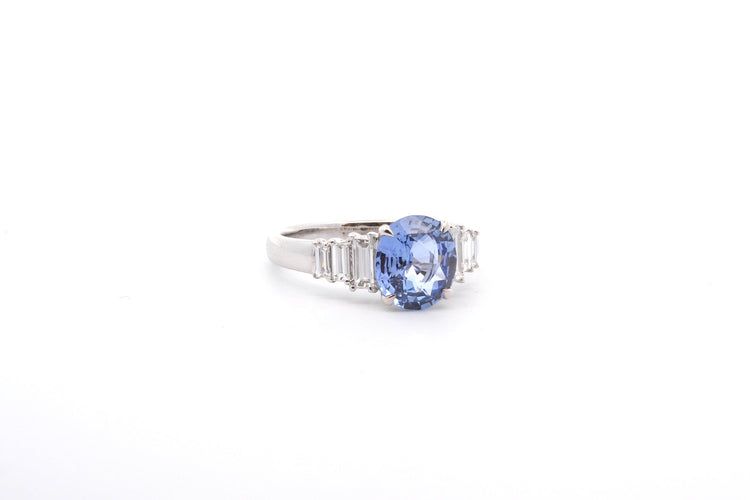 Bague 54 Bague en or blanc 18k avec saphir de Ceylan et diamants 58 Facettes 25920-26203