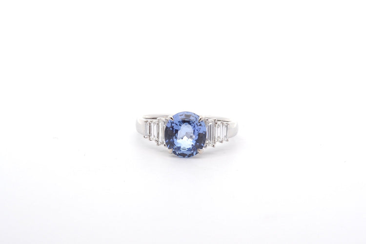 Bague 54 Bague en or blanc 18k avec saphir de Ceylan et diamants 58 Facettes 25920-26203
