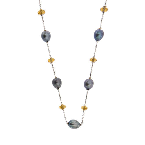 Collier Collier - Perles et quartz citrine en or blanc 18 ct 58 Facettes 25940