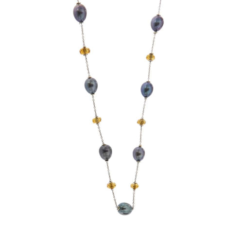 Collier Collier - Perles et quartz citrine en or blanc 18 ct 58 Facettes 25940