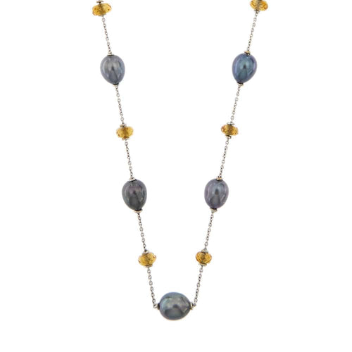 Collier Collier - Perles et quartz citrine en or blanc 18 ct 58 Facettes 25940