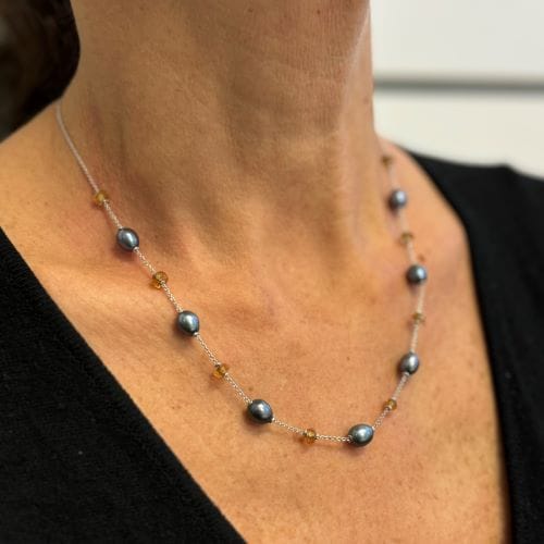 Collier Collier - Perles et quartz citrine en or blanc 18 ct 58 Facettes 25940