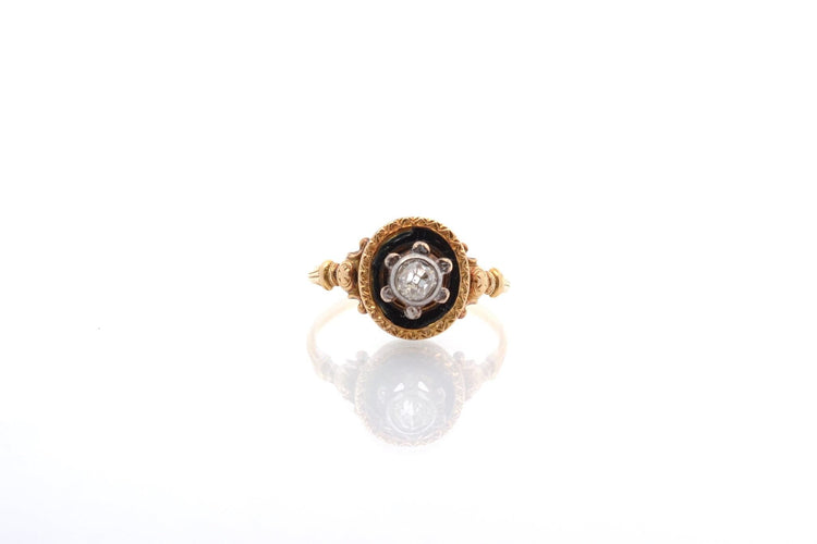 Bague 57 Bague ancienne 1900 en or jaune 18k, diamants et émail 58 Facettes 25968