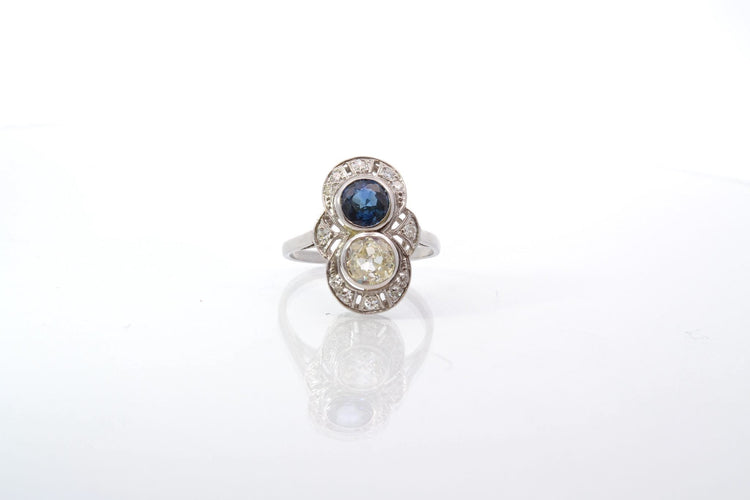 Bague 55 Bague Art déco en platine saphir et diamants 58 Facettes 25983