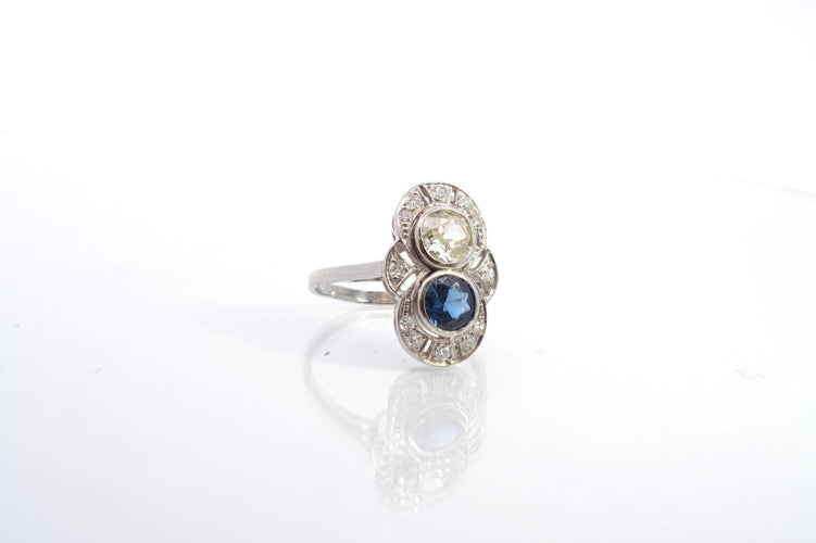 Bague 55 Bague Art déco en platine saphir et diamants 58 Facettes 25983