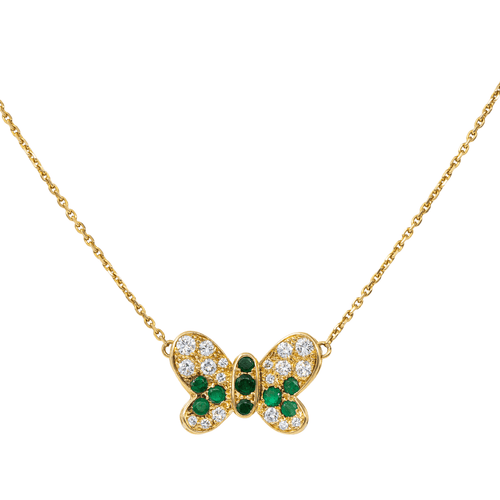 Collier Collier Papillon Or jaune Emeraude, Diamant 58 Facettes 2601193CN