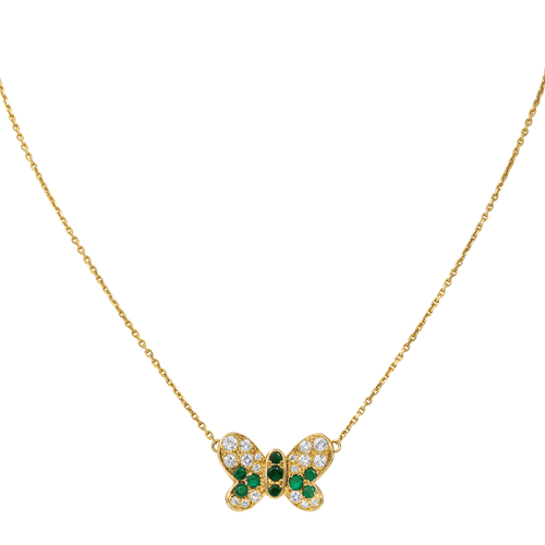 Collier Collier papillon en or jaune 18 carats, émeraudes et diamants 58 Facettes 2601193CN