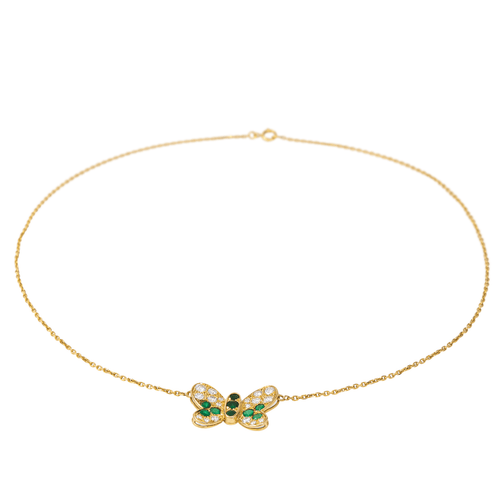 Collier Collier papillon en or jaune 18 carats, émeraudes et diamants 58 Facettes 2601193CN