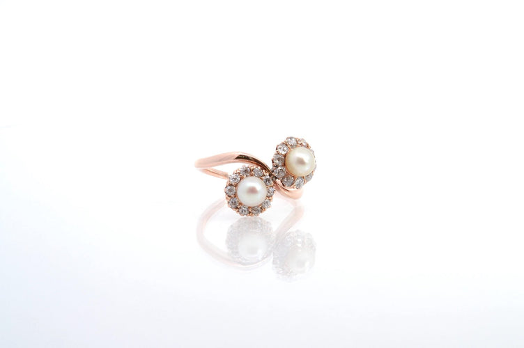 Bague 51 Bague en or rose 18k sertie de diamants et perles de culture 58 Facettes 26022