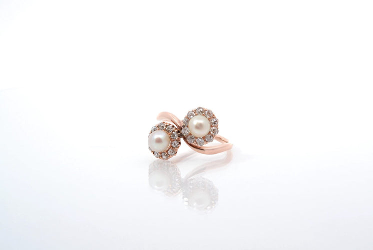 Bague 51 Bague en or rose 18k sertie de diamants et perles de culture 58 Facettes 26022