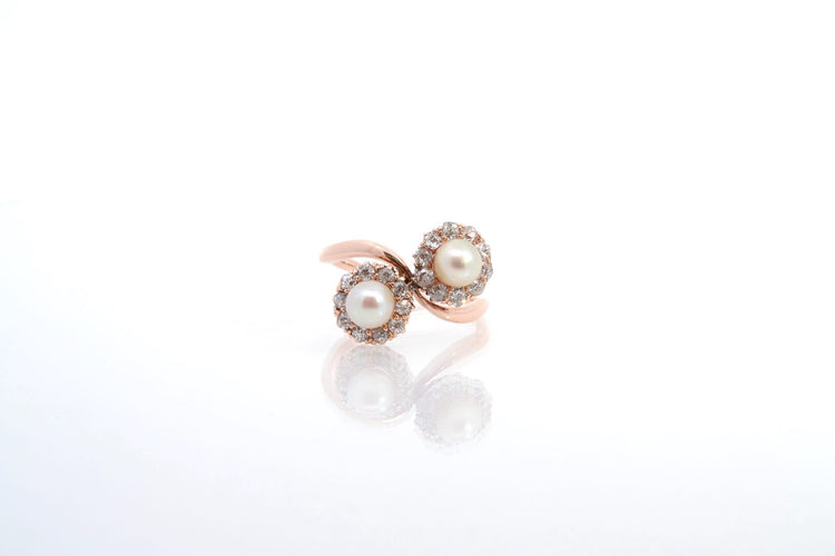Bague 51 Bague en or rose 18k sertie de diamants et perles de culture 58 Facettes 26022