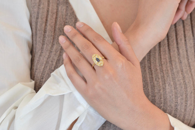 Bague 56 Bague vintage saphir et diamants en or jaune 18k 58 Facettes 26118