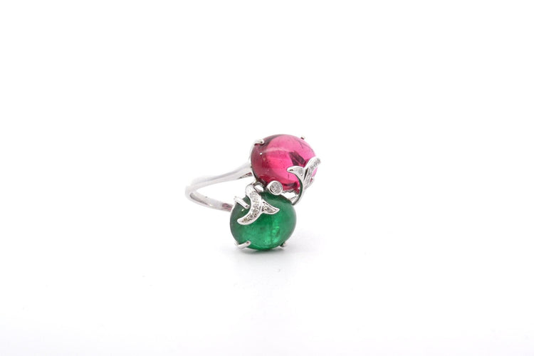 Bague 54 Bague en or blanc 18k avec tourmalines cabochons et diamants 58 Facettes 26158