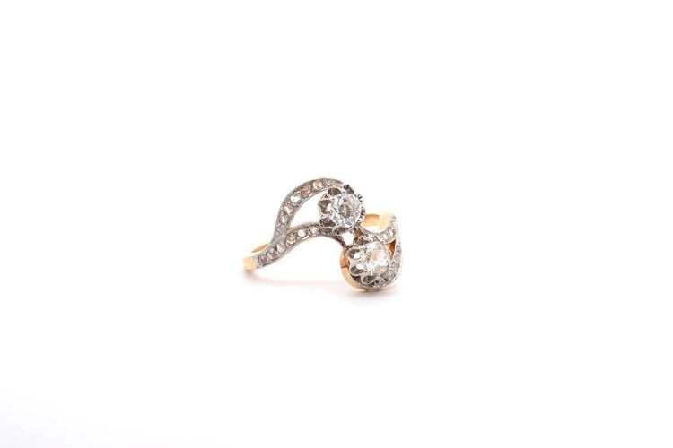 Bague 57 Bague Toi et Moi vintage en or jaune, platine et diamants 58 Facettes 26269