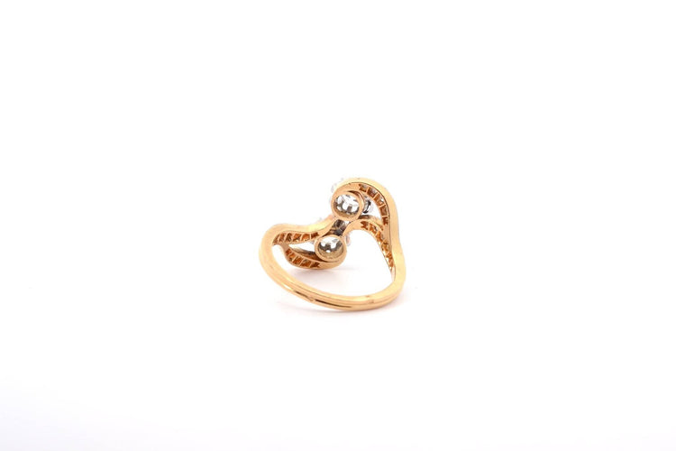 Bague 57 Bague Toi et Moi vintage en or jaune, platine et diamants 58 Facettes 26269