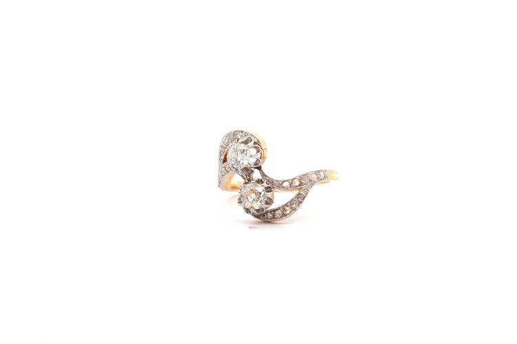 Bague 57 Bague Toi et Moi vintage en or jaune, platine et diamants 58 Facettes 26269