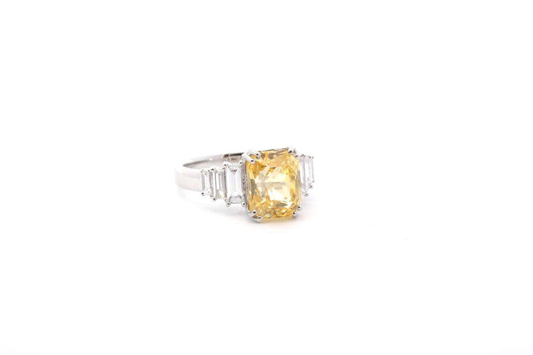 Bague 54 Bague saphir jaune 5,18 ct et diamants en platine 58 Facettes 26304-26316