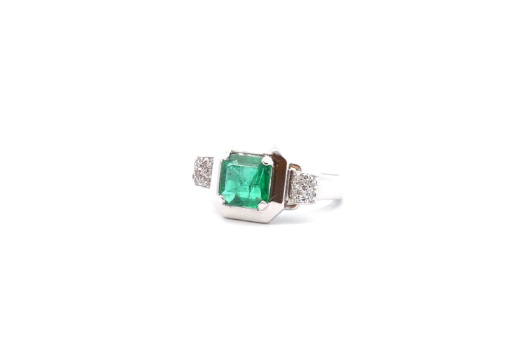 Bague 47 Bague vintage en or blanc 18k et platine, émeraude et diamants 58 Facettes 26359B-25909