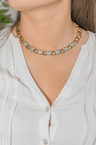 Collier Collier ras-de-cou motifs cœurs en or jaune et blanc avec diamants 58 Facettes 2643302CN