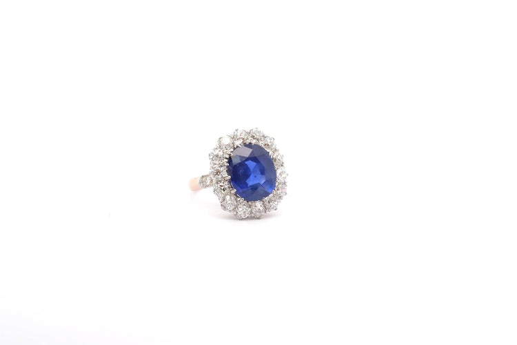 Bague 53.5 Bague saphir de Ceylan 6,44 ct et diamants en or jaune 18k 58 Facettes 26493-26341A