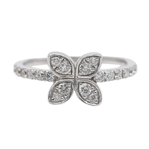 Bague 45 Bague fleur pavée de diamants en or blanc 18 carats 58 Facettes 2653077CN