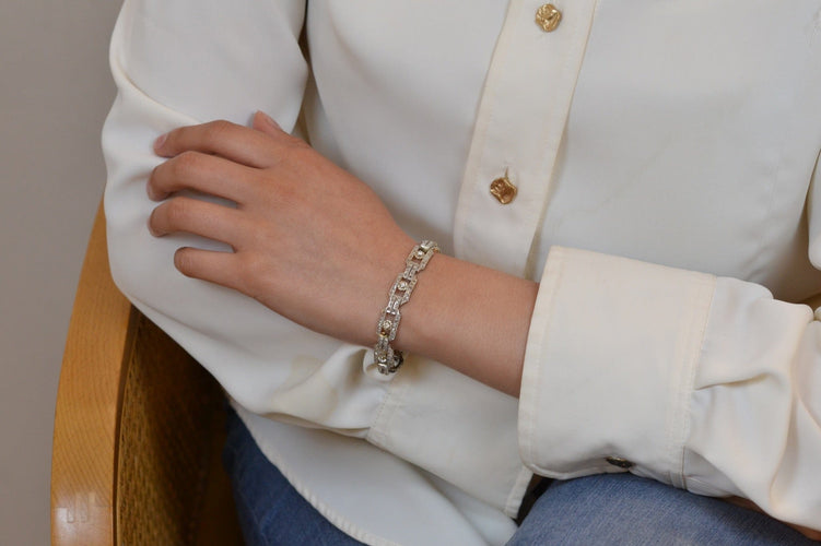 Bracelet Bracelet Art déco en or blanc 18k et diamants 58 Facettes 26595