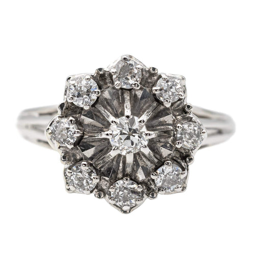 Bague 55.5 Bague en or blanc 18 carats sertie de diamants taille ancienne 58 Facettes 2663489CN