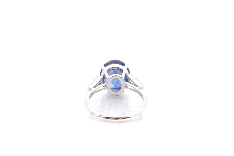 Bague 54 Bague en or blanc 18k avec saphir de Ceylan 7 ct et diamants 58 Facettes 26639-26793