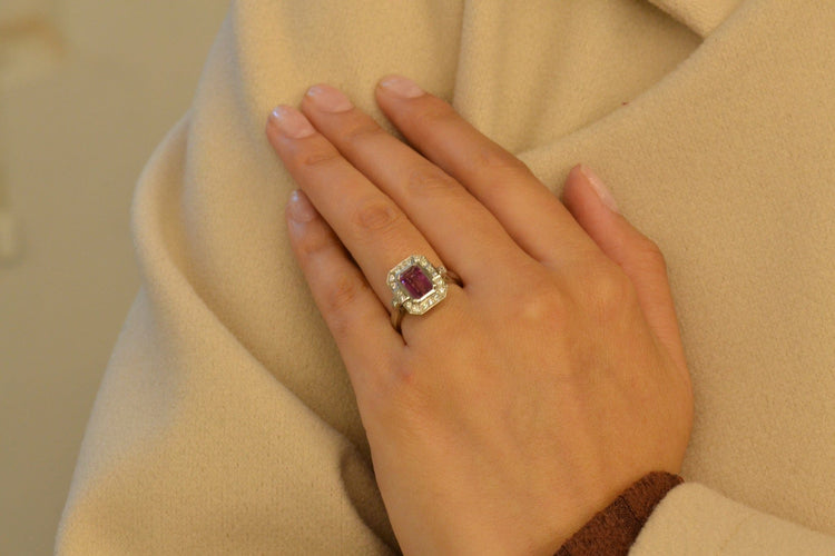 Bague 53 Bague vintage en platine au saphir rose et diamants 58 Facettes 26641-27260