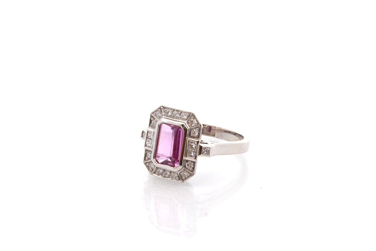 Bague 53 Bague vintage en platine au saphir rose et diamants 58 Facettes 26641-27260