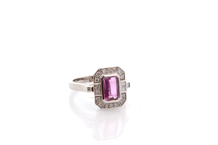 Bague 53 Bague vintage en platine au saphir rose et diamants 58 Facettes 26641-27260