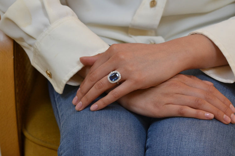 Bague 53 Bague vintage en platine au saphir de Ceylan et diamants 58 Facettes 26678-23337