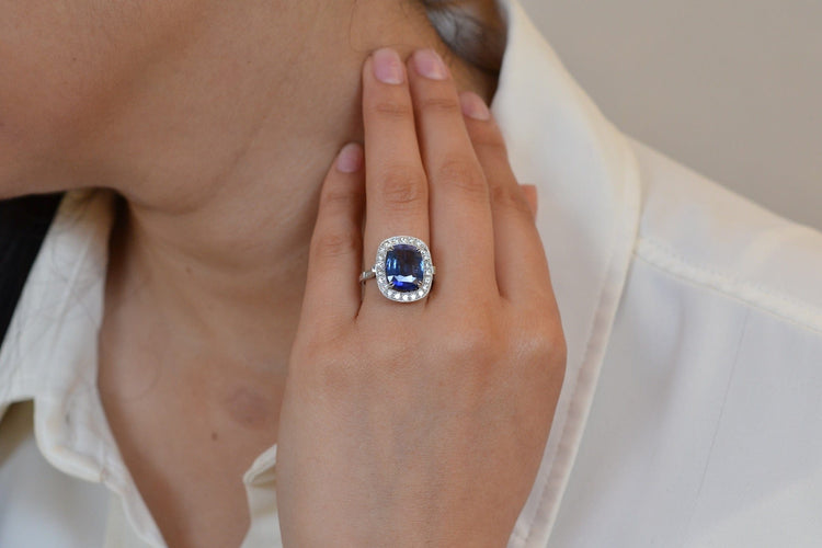 Bague 53 Bague vintage en platine au saphir de Ceylan et diamants 58 Facettes 26678-23337