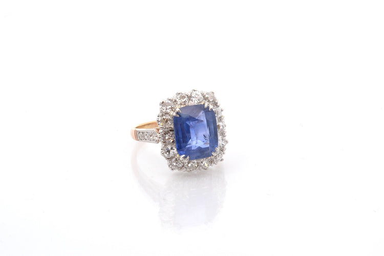 Bague 54 Bague saphir de Ceylan 5,43 ct et diamants en platine et or 18k 58 Facettes 26690-26486