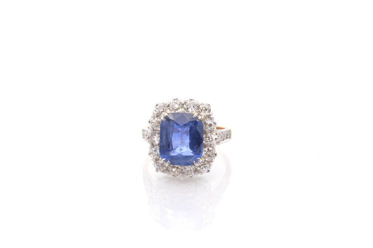 Bague 54 Bague saphir de Ceylan 5,43 ct et diamants en platine et or 18k 58 Facettes 26690-26486