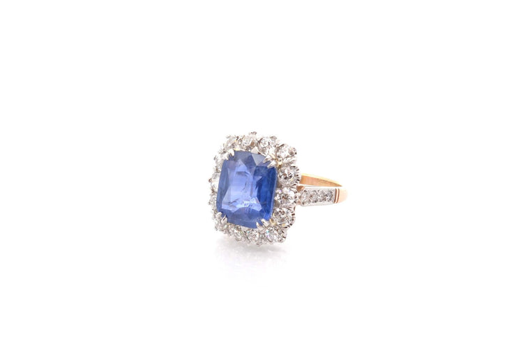 Bague 54 Bague saphir de Ceylan 5,43 ct et diamants en platine et or 18k 58 Facettes 26690-26486