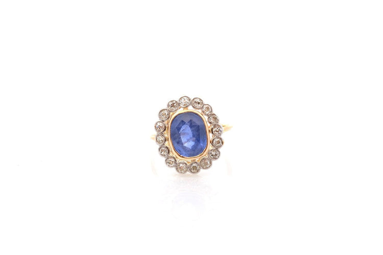 Bague 53 Bague style vintage en platine et or 18k, saphir 3,40 ct et diamants 58 Facettes 26609-26691
