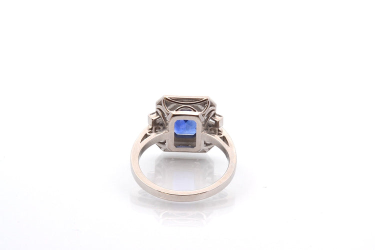 Bague 53 Bague vintage en platine au saphir de Ceylan 2,15 ct et diamants 58 Facettes 26693-27261