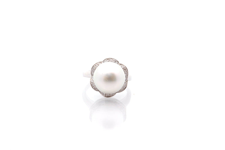 Bague 53 Bague vintage en or blanc 18k avec perle des mers du Sud et diamants 58 Facettes 26709