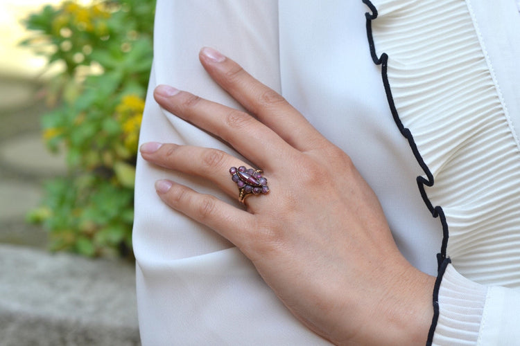 Bague 52 Bague ancienne en or jaune 18k et grenats 58 Facettes 26753