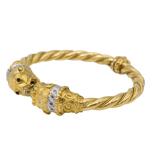 Bracelet Bracelet jonc - Or jaune et blanc 18 carats, diamants et rubis 58 Facettes 2679405CN