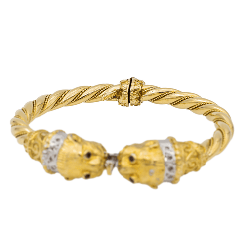 Bracelet Bracelet jonc - Or jaune et blanc 18 carats, diamants et rubis 58 Facettes 2679405CN